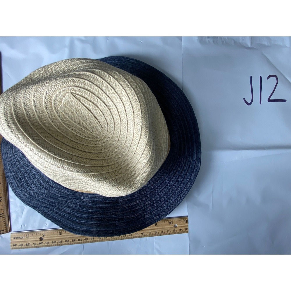 Time and Tru Navy Blue Straw Sun Hat Wide Brim‎ Foldable Beach Vacation